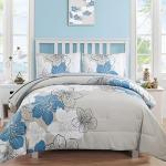 Blue Floral Queen Comforter Set - 7 Pieces