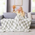 Sage Green Checkered Cozy Throw Blanket