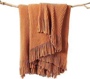 Cozy Burnt Orange Boho Throw Blanket
