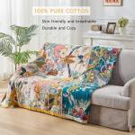ERZVND Boho Throw Blanket for Bed, Double Sided Floral Decorated Bohemian Couch Blanket, Lightweight Breathable 100% Cotton Throw Blanket,Room, Farmhouse, Bed Decor (Happiness,50"x60")