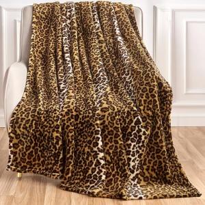 Edenleaf Leopard Print Blanket Fleece Throw for Bed Sofa Travel and Camping, Super Soft Cozy Fluffy Plush Cheetah Print Blanket for All Seasons 50"x60" (Dark Brown)