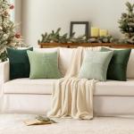MIULEE Christmas Green Decorative Throw Pillow Covers 18x18 Inch Set of 4 Boho Farmhouse Cushion Covers Mordern Nordic Pillow Cases Soft Corduroy Gradient Home Decor for Couch Sofa Living Room Bed