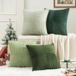 MIULEE Christmas Green Decorative Throw Pillow Covers 18x18 Inch Set of 4 Boho Farmhouse Cushion Covers Mordern Nordic Pillow Cases Soft Corduroy Gradient Home Decor for Couch Sofa Living Room Bed