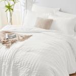 CozyLux Queen White Seersucker Bed Set – 7 Pieces