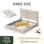 Beige King Size Tufted Bed Frame with Storage