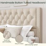 Beige King Size Tufted Bed Frame with Storage