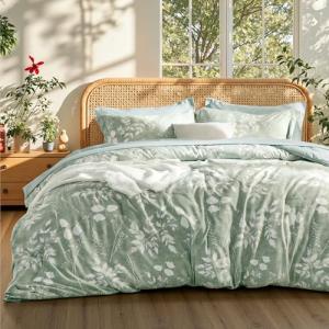 Sage Green Floral King Comforter Set - 7 Pieces