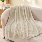 Cozy Beige Chunky Cable Knit Throw Blanket