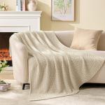 Cozy Beige Chunky Cable Knit Throw Blanket