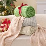 Cozy Beige Chunky Cable Knit Throw Blanket