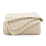 Cozy Beige Chunky Cable Knit Throw Blanket
