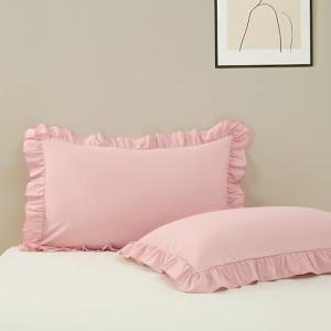 Pink Ruffle Pillowcases Set of 2, Standard Size