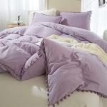 Lavender Pillow Shams Set with Cute Pom Tassels
