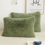 Sage Green Faux Fur Decorative Pillow Cover Set