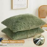 Sage Green Faux Fur Decorative Pillow Cover Set