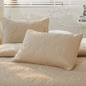 Beige Damask Quilted Pillow Shams Set of 2
