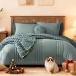 Monbix 7-Piece Sage Green Full Comforter Set