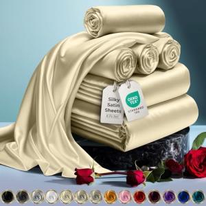 Luxurious Satin Queen Bed Sheet Set - Champagne