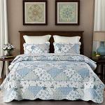 Blue Floral Patchwork Quilt Set, Full/Queen Size