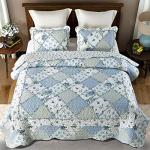 Blue Floral Patchwork Quilt Set, Full/Queen Size