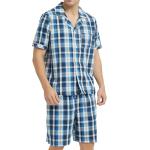 Royal Blue Plaid Men's Cotton Pajama Set