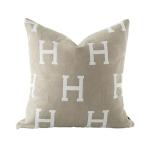 Beige H Letter Embroidered Throw Pillow Cover