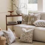 Beige H Letter Embroidered Throw Pillow Cover