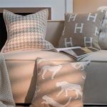 Beige H Letter Embroidered Throw Pillow Cover