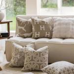 Beige H Letter Embroidered Throw Pillow Cover