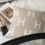 Beige H Letter Embroidered Throw Pillow Cover
