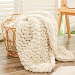 Cozy Beige Chunky Knit Throw Blanket - 40x60 inches