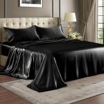 Luxury Black Satin Full Bed Set - 4 Pieces