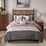 Madison Park Serene Faux Silk Comforter Set - Floral Embroidery Design, All Season Bedding Set, Matching Bed Skirt, Decorative Pillows, Purple King(104"x92") 7 Piece