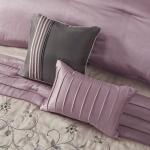 Madison Park Serene Faux Silk Comforter Set - Floral Embroidery Design, All Season Bedding Set, Matching Bed Skirt, Decorative Pillows, Purple King(104"x92") 7 Piece