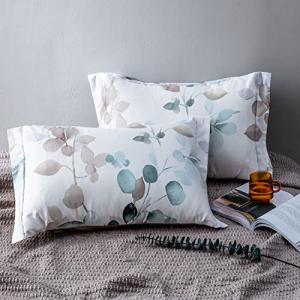 Teal Leaves Cotton King Pillow Shams - 2 Pack