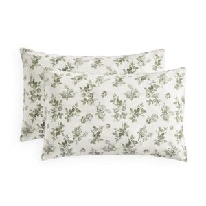 Cottagecore Floral Pillowcases Set of 2, Sage Green