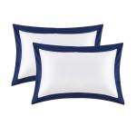White Cotton Pillow Shams Set with Navy Border