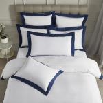 White Cotton Pillow Shams Set with Navy Border