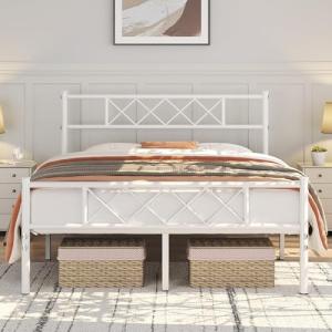 Yaheetech Queen Metal Platform Bed Frame - White