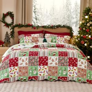 Bedsure King Size Christmas Quilt - Red Patchwork