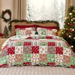 Bedsure King Size Christmas Quilt - Red Patchwork