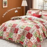 Bedsure King Size Christmas Quilt - Red Patchwork