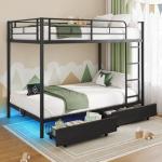 Twin Over Twin Metal Bunk Bed with USB & Drawers