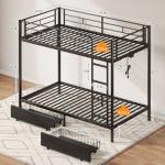 Twin Over Twin Metal Bunk Bed with USB & Drawers