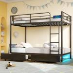 Twin Over Twin Metal Bunk Bed with USB & Drawers