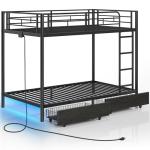Twin Over Twin Metal Bunk Bed with USB & Drawers