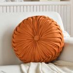 Teieas Orange Velvet Round Pleated Throw Pillow