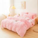 Fluffy Pink Faux Fur Bedding Set for Queen
