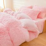 Fluffy Pink Faux Fur Bedding Set for Queen
