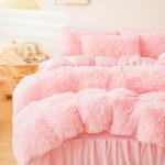 Fluffy Pink Faux Fur Bedding Set for Queen